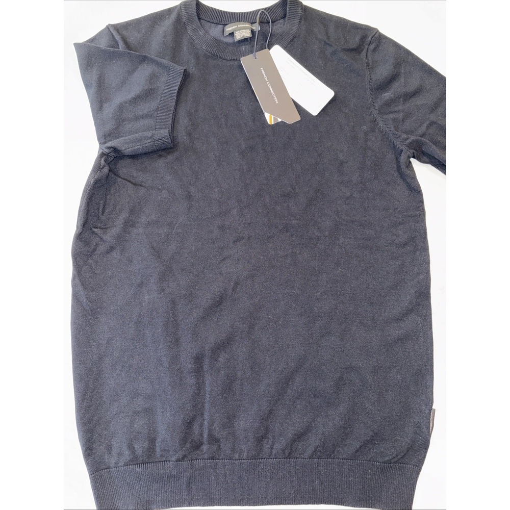 Men's French Connection Short Sleeve Sweater Navy Blue Small Viscose Crew Neck